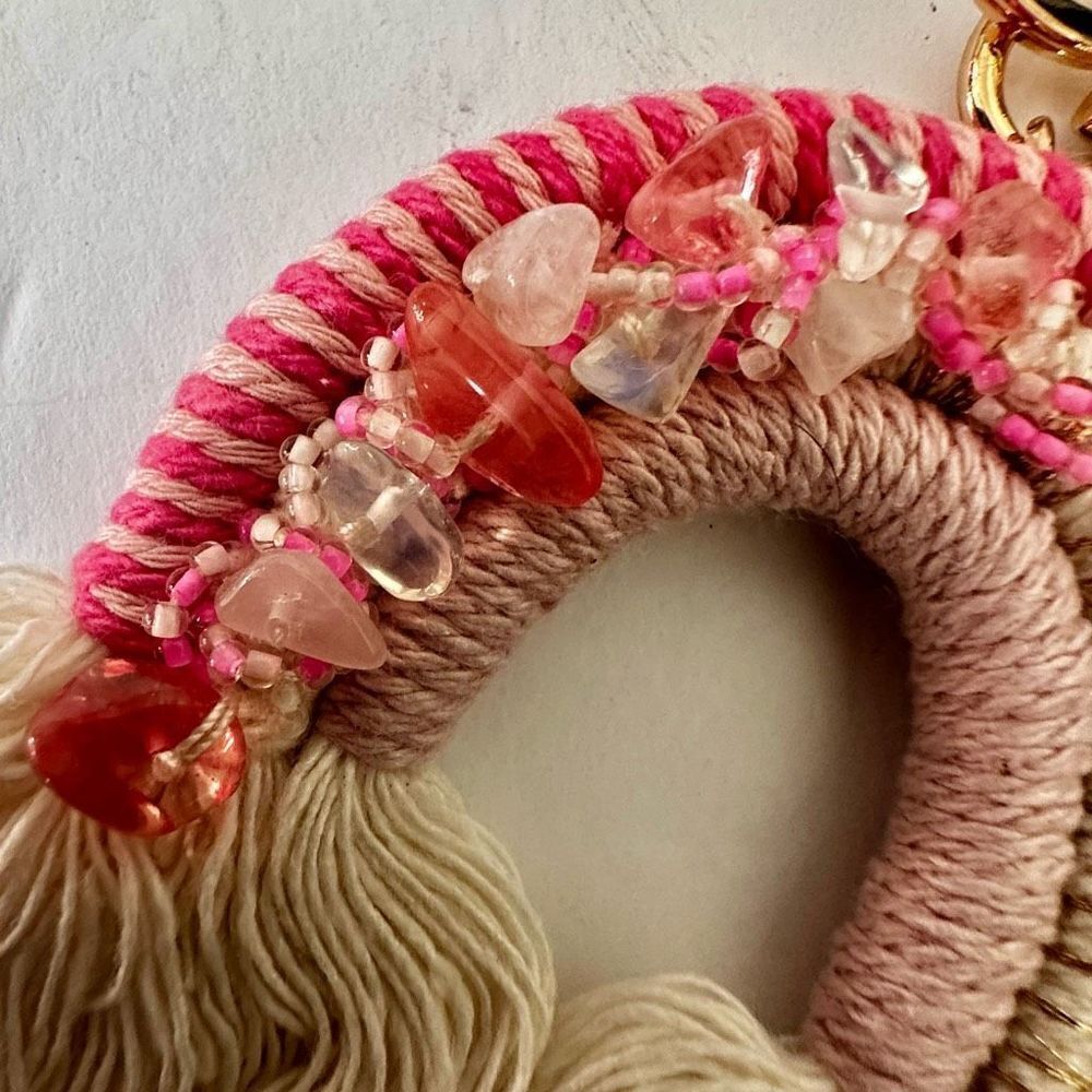 Pink macrame rainbow keychain - Picture 3 of 7